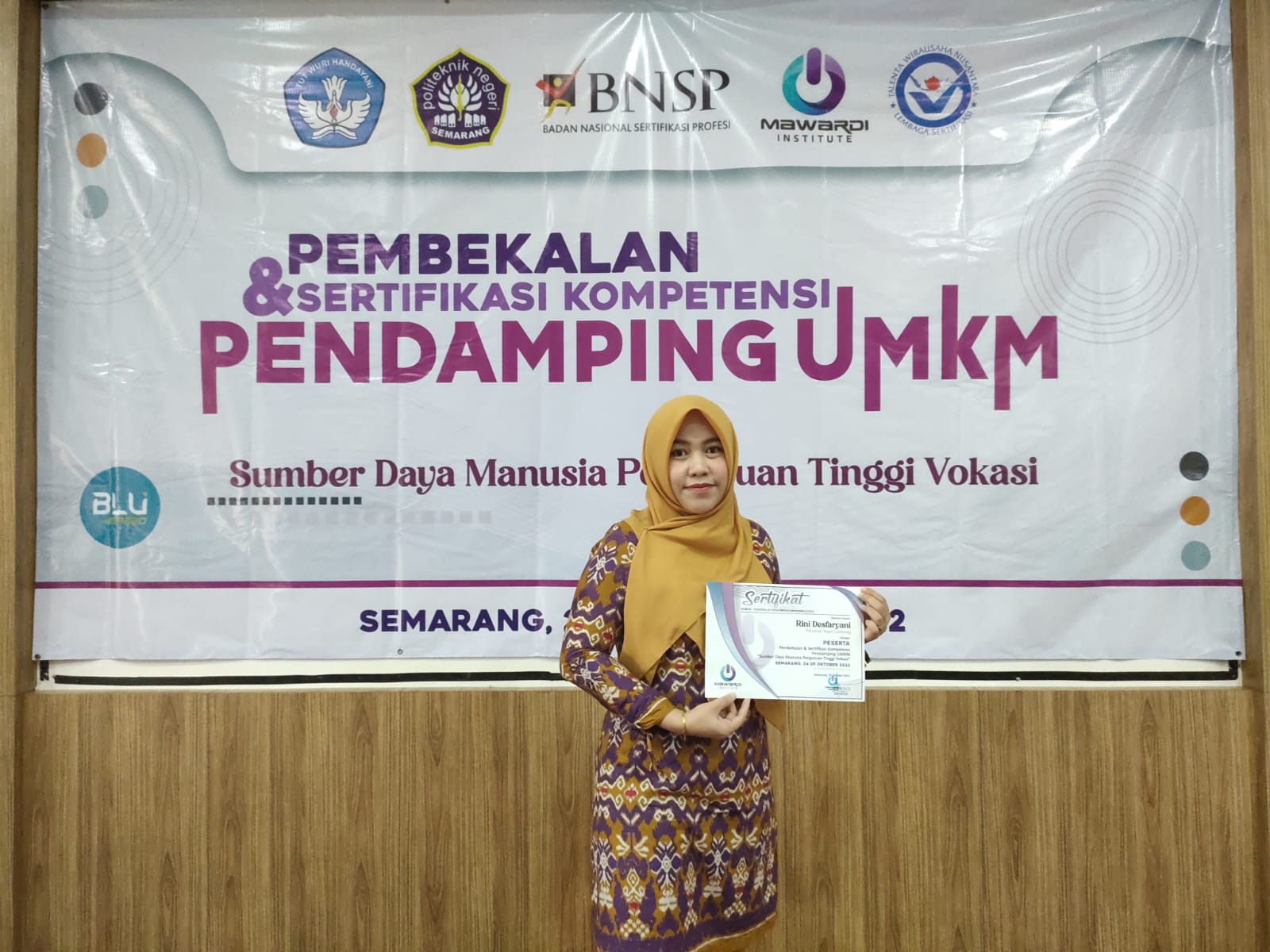 Ibu Rini Desfaryani, S.P., M.Si., Dosen PS Agribisnis Pangan, Berhasil Mendapatkan Hibah Pendanaan Pelatihan dan Sertifikasi Kompetensi Pendamping UMKM