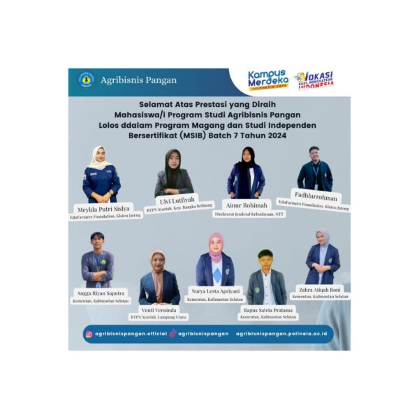 Mahasiswa Agribisnis Pangan Lolos Program Magang dan Studi Independen Bersertifikat (MSIB)